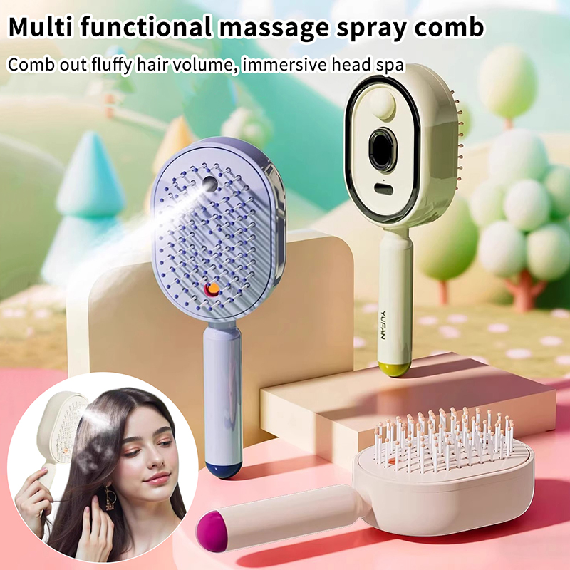 Hair Care Essential Oil - 多機能マッサージコーム、電動スプレーエアクッション頭皮マッサージ器、セルフクリーニングエッセンシャルオイルヘアケアコーム、女性へのギフト