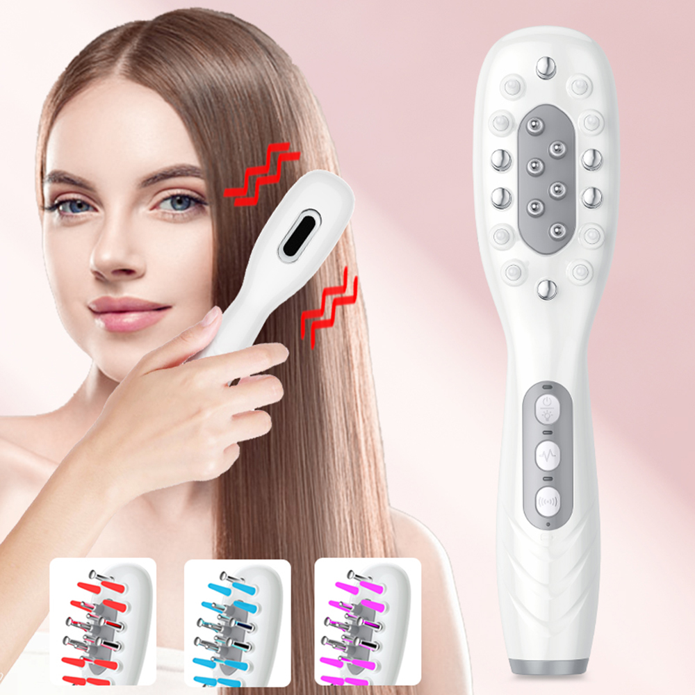 Hair Care Essential Oil - 電気育毛コームオイルアプリケーター赤青 LED 振動ヘッドマッサージブラシコーム EMS 頭皮を刺激抗脱毛