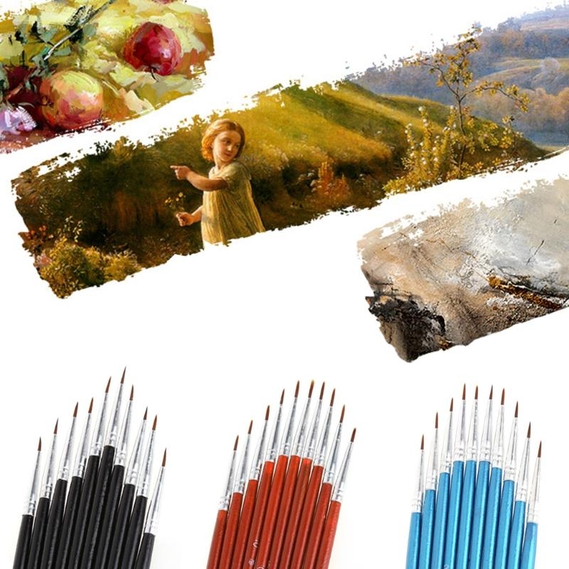 Bamboo Hair Brush - 10 個ナイロンヘアブラシフックラインペンアーティスト水彩アクリル絵画描画トップセール