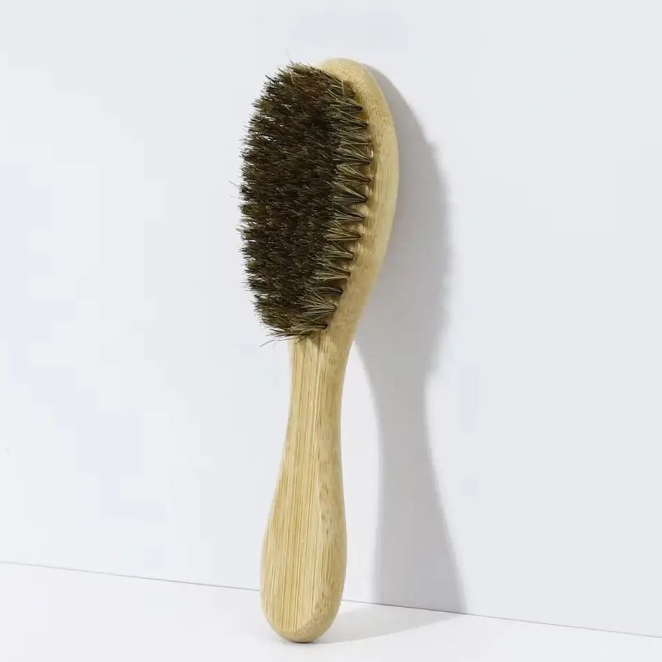 Bamboo Hair Brush - 楕円形の竹と木のひげトリミングブラシ、剛毛のひげと髪のクリーニングブラシ、本物の髪のかつらに特化した1本。
