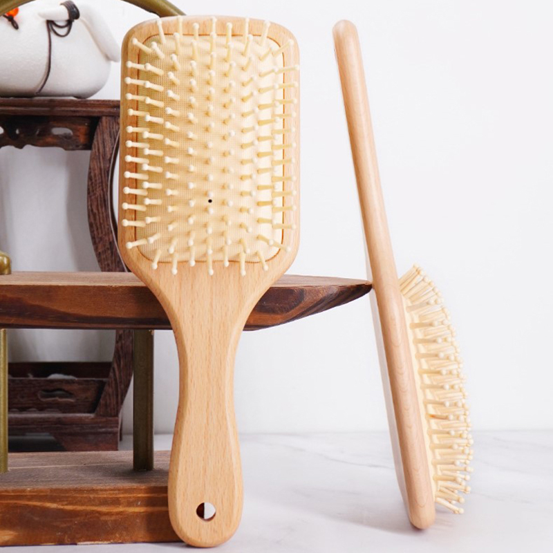 Bamboo Hair Brush - プロの帯電防止木製エアバッグ,ヘアブラシ,頭皮ケア