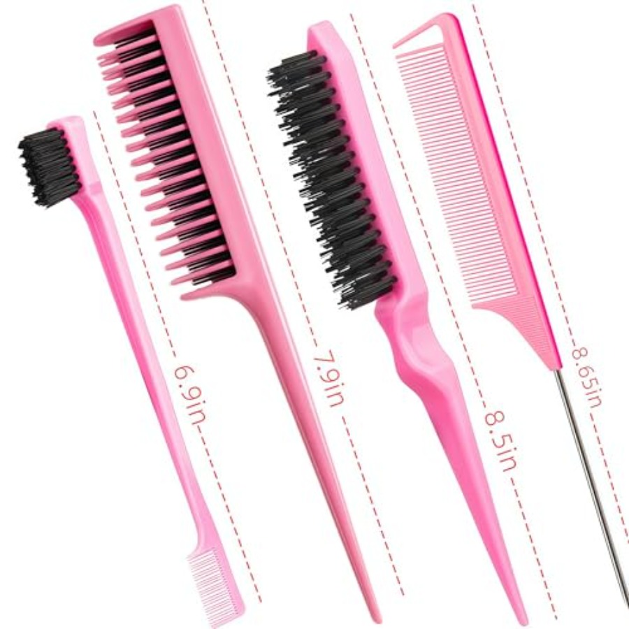 女性と女の子のためのヘアブラシセット：ピンク4ピース3列ティ - Bamboo Hair Brush のレビューと価格