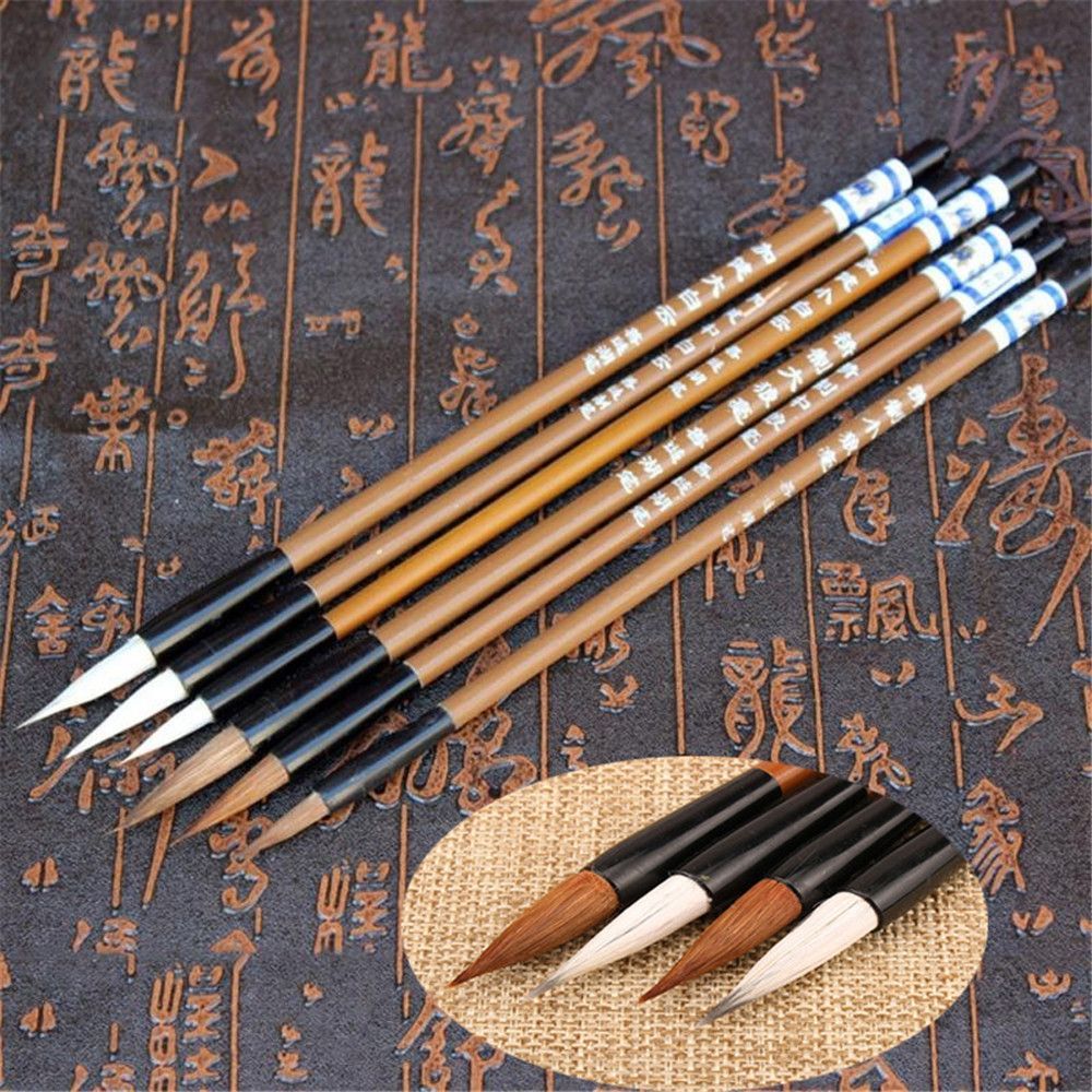 6 ピース/セット絵画ブラシ竹狼毛練習筆伝統的な中国の書道筆 - Bamboo Hair Brush のレビューと価格