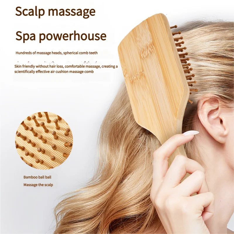 竹製ヘアブラシ 女性用スタイリングヘアコーム ワイド歯竹製コ - Bamboo Hair Brush のレビューと価格