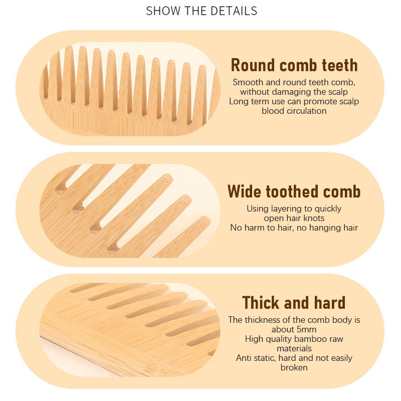 竹製ワイド歯櫛ヘアブラシ、もつれ解消櫛、静電気防止、女性男性 - Bamboo Hair Brush のレビューと価格