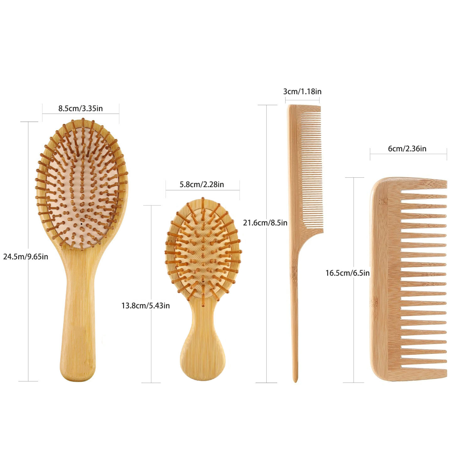 竹製ヘアブラシコームセット（男女兼用）、木製ワイドトゥースブ - Bamboo Hair Brush のレビューと価格